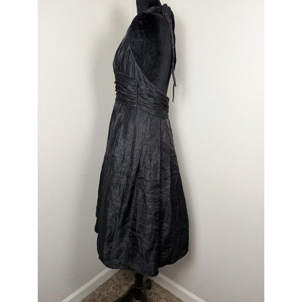 Adrianna Papell Black Halter Cocktail Dress Size 12 Pleated Satin Fit & Flare - Picture 5 of 13